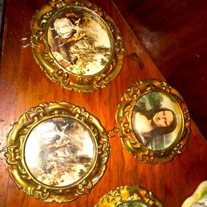 Vintage MC Plastic Gold Florentine Round Framed Pictures-Mona Lisa-Couple-4